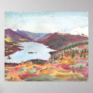 Arctic Lake in Autumn Watercolor: Poster