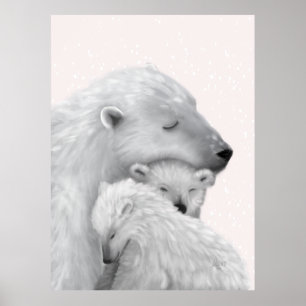 Arctic Love: Polar Bear Family in Pink Hues Poster