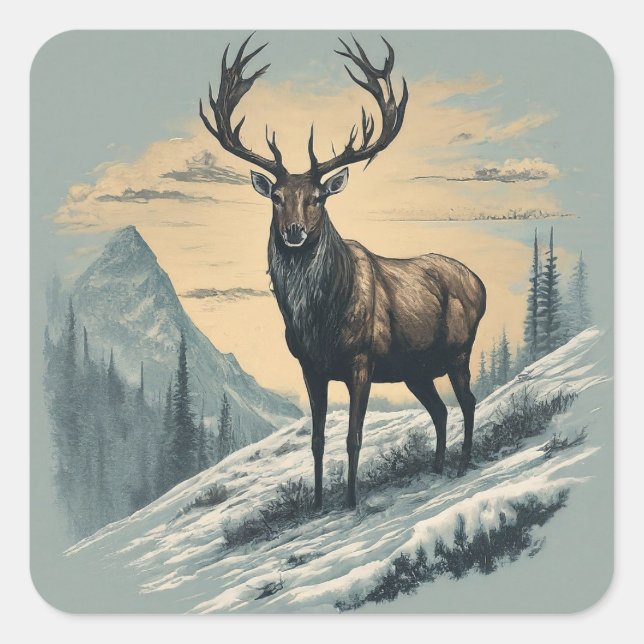 "Arctic Majesty: Majestic Caribou Square Sticker (Front)