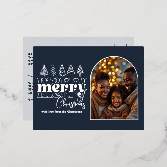 Arctic Midnight & Ice Grey Christmas Photo Foil Holiday Postcard (Front/Back)