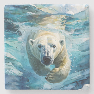 Arctic Mirage: The Swimming Monarch Stone Coaster