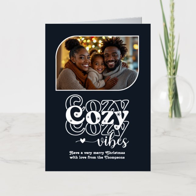 Arctic Night Cosy Vibes Christmas Photo Foil Holiday Card (Front)