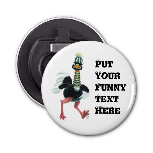 Arctic Ostrich on the Run Bottle Opener (Front)