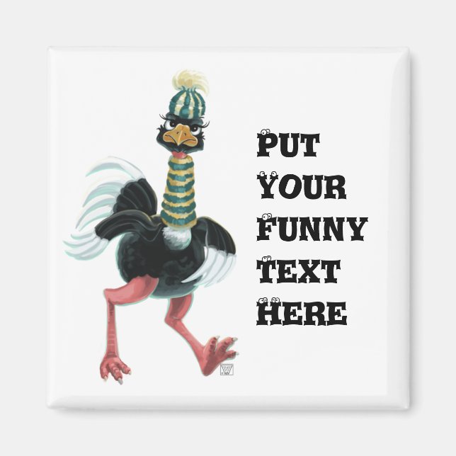 Arctic Ostrich on the Run Magnet (Front)