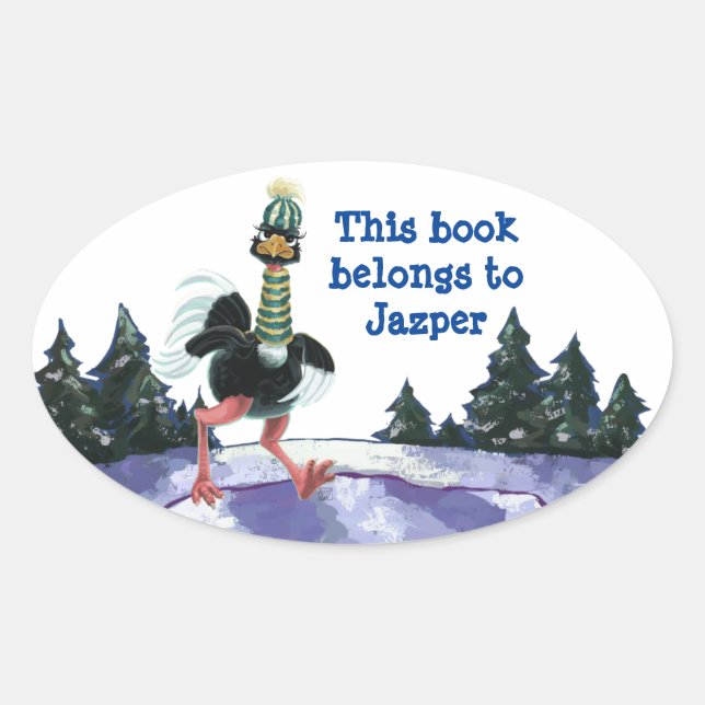 Arctic Ostrich on the Run Oval Sticker (Front)