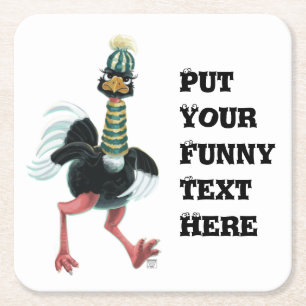 Arctic Ostrich on the Run Square Paper Coaster
