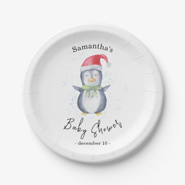 Arctic Penguin - baby shower Paper Plate (Front)