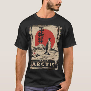 Arctic Penguin Japanese Red Sun Wildlife Art T-Shirt
