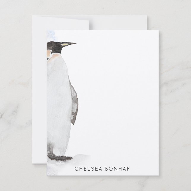 Arctic Penguin Watercolor Note Card (Front)