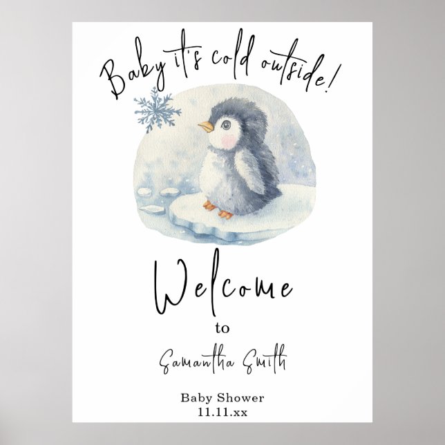 Arctic Penguin Welcome baby shower Poster (Front)