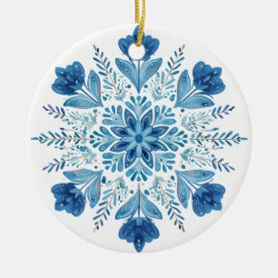 Arctic Petal Snowflake Ornament Blue Botanical H