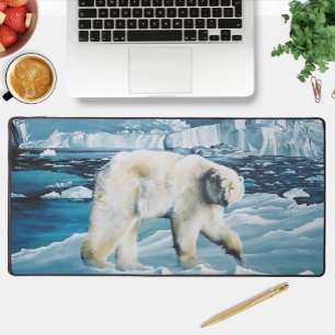 Arctic Polar Bear Blue Desk Mat