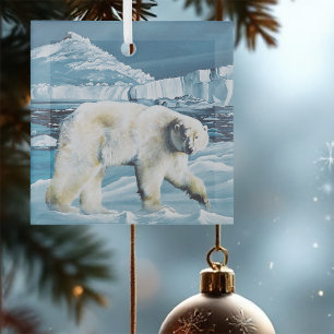 Arctic Polar Bear Blue Glass Tree Decoration
