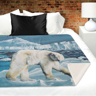 Arctic Polar Bear Blue Sherpa Blanket
