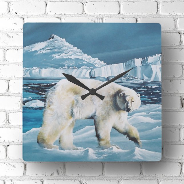 Arctic Polar Bear Blue Square Wall Clock (Creator Uploaded)