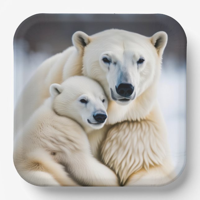 Arctic Polar Bear Love Paper Plate (Front)