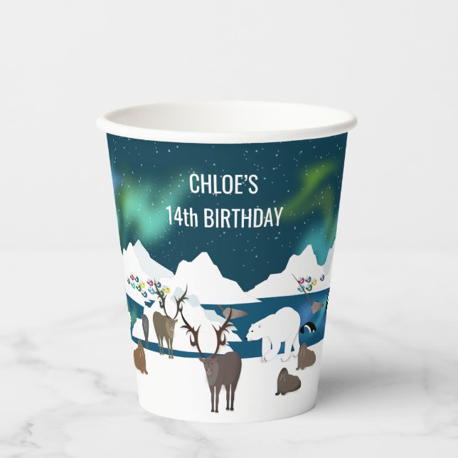 Arctic Polar Bear Reindeer Walrus Orca Narwhal Fox Paper Cups (Front)
