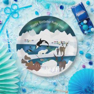 Arctic Polar Bear Reindeer Walrus Orca Narwhal Fox Paper Plate