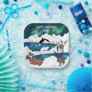 Arctic Polar Bear Reindeer Walrus Orca Narwhal Fox Paper Plate