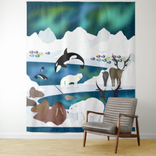 Arctic Polar Bear Reindeer Walrus Orca Narwhal Tapestry