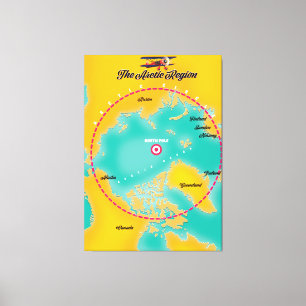 Arctic Region north pole map Canvas Print