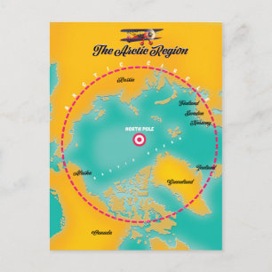 Arctic Region north pole map Postcard