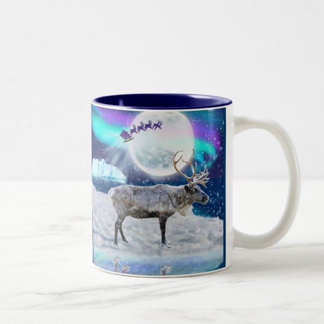 Arctic Reindeer & Santa Claus Xmas Fantasy Mug (Right)