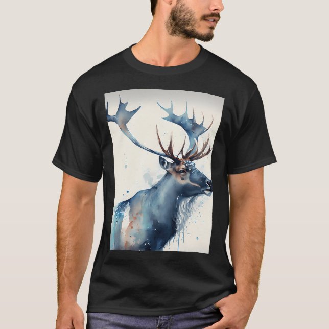 Arctic Reindeer - Watercolor Paint T-Shirt (Front)