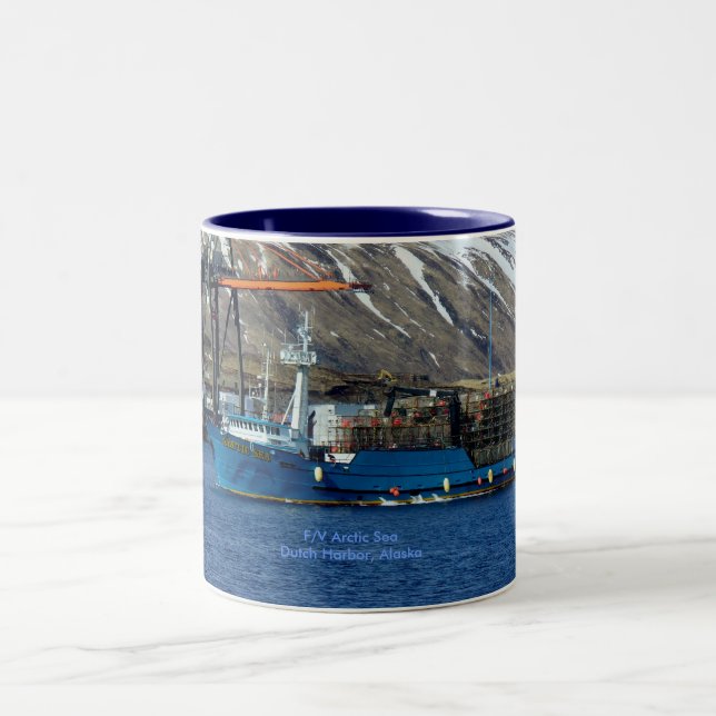 Arctic Sea, Crab Boat in Dutch Harbour, Alaska Two-Tone Coffee Mug (Center)