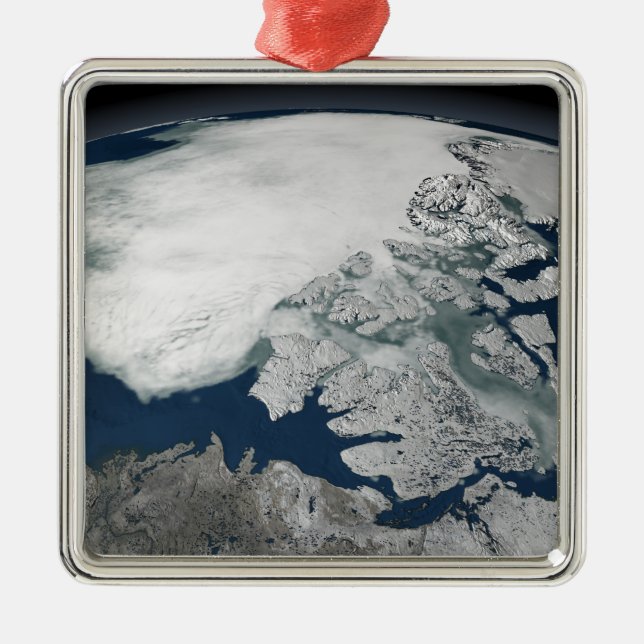 Arctic sea ice above North America Metal Tree Decoration (Front)