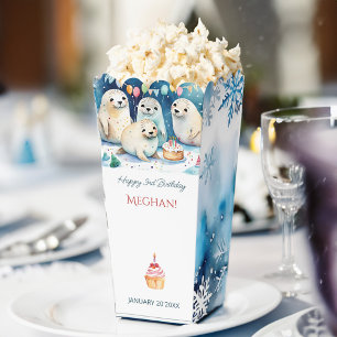 Arctic seal winter birthday personalised popcorn favour box