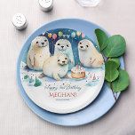 Arctic seal winter birthday personalised template paper plate<br><div class="desc">Cute baby seals arctic winter birthday party personalised paper plates template ,  watercolor winter wonderland cute baby seals  having a party with a birthday cake winter themed children birthday party personalised table decor</div>