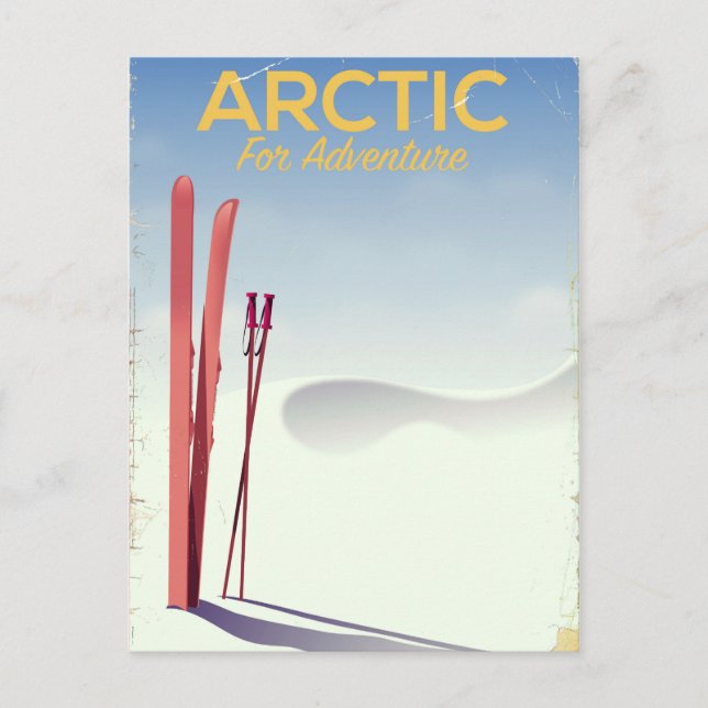 Arctic ski vintage adventure exploration poster postcard (Front)