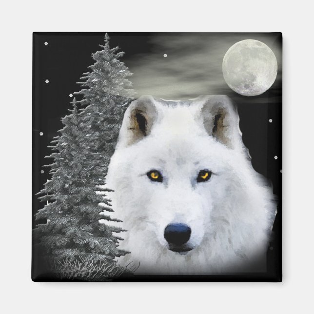 arctic snow wolf magnet (Front)