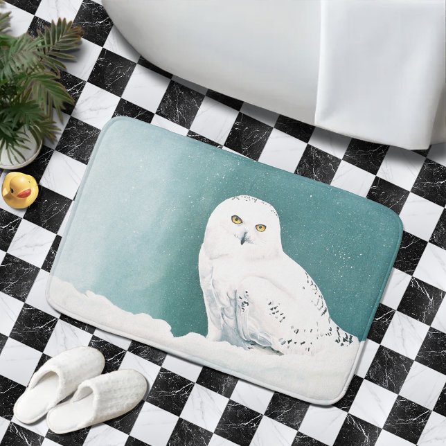 Arctic Teal Snowy Owl Bath Mat (Creator Uploaded)