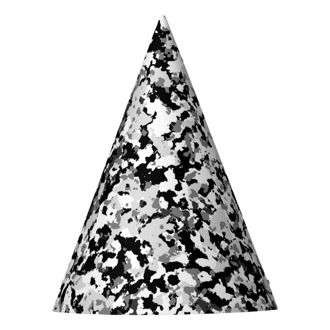 Arctic White Grey Black Camo Camouflage Party Hat (Front)