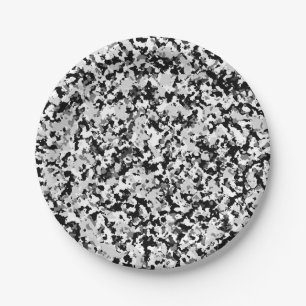 Arctic White Grey Black Camo Camouflage Pattern Paper Plate