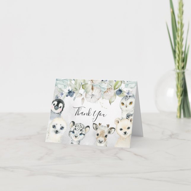 Arctic Winter Animals Baby Shower Thank You Card (Front)