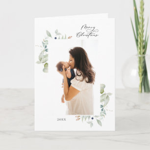 Arctic Winter Botanical Frame 4 Photo Holiday Card