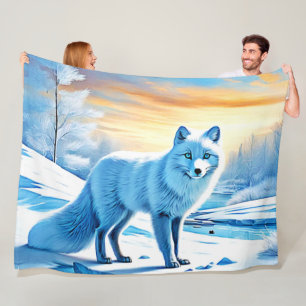 Arctic Winter Fox Snow Fleece Blanket