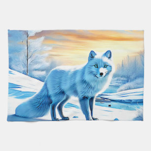 Arctic Winter Fox Snow Tea Towel