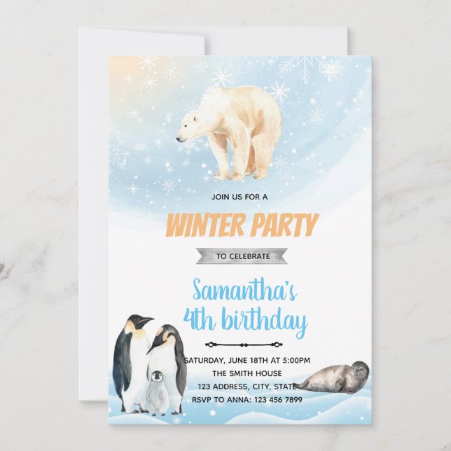 Arctic winter party theme invitation (Front)