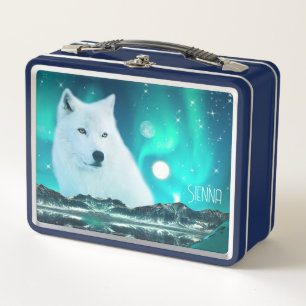 Arctic wolf and magical night Personalized Metal Lunch Box