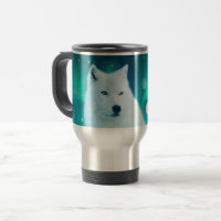 Arctic wolf and magical night with northern lights