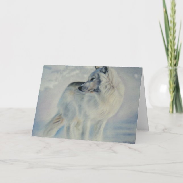 "Arctic Wolf In Winter" Christmas Card (Front)