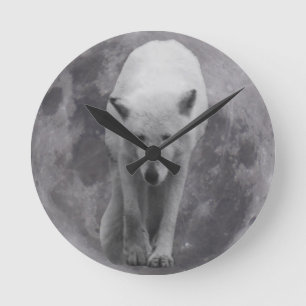 Arctic Wolf Moon Round Clock