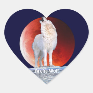 Arctic Wolf & Red Eclipsing Moon Heart Sticker