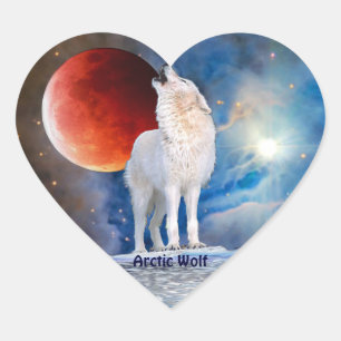 Arctic Wolf & Red Eclipsing Moon Heart Sticker