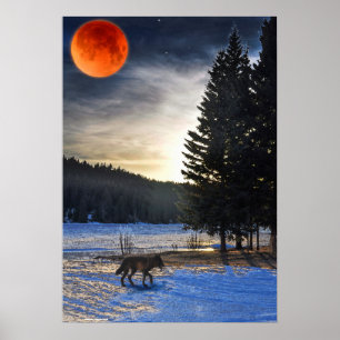 Arctic Wolf, Snow & Lake Wildlife Art Poster