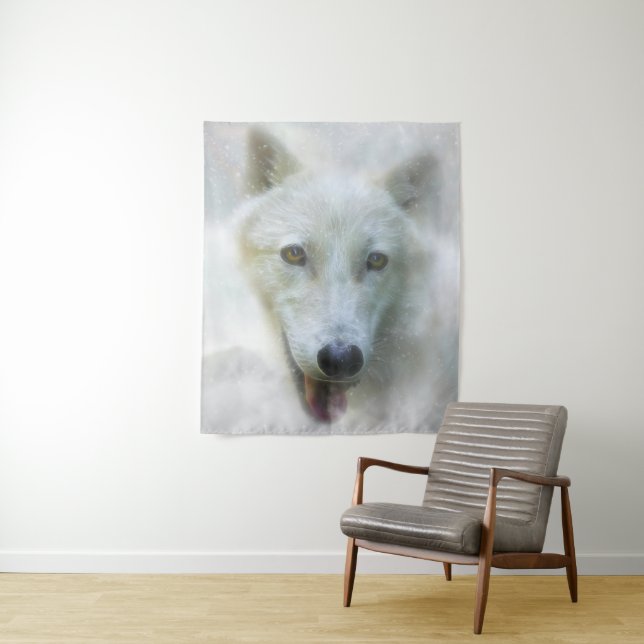 ARCTIC WOLF SNOW PIERCER TAPESTRY (In Situ)